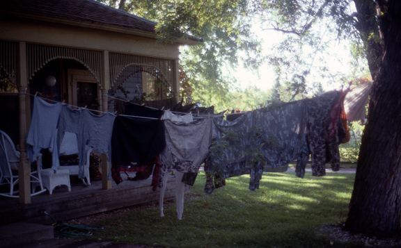 Doc has his hunting clothes hanging outside.